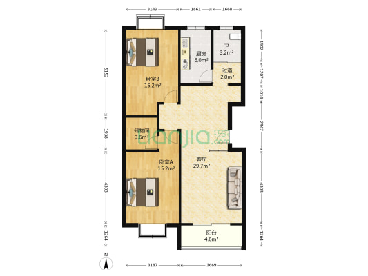 天元新城 2室1厅1卫 101平方