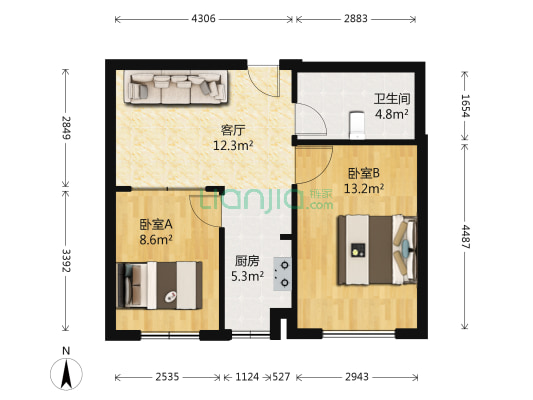 如一坊中央公园 2室1厅1卫 70平方