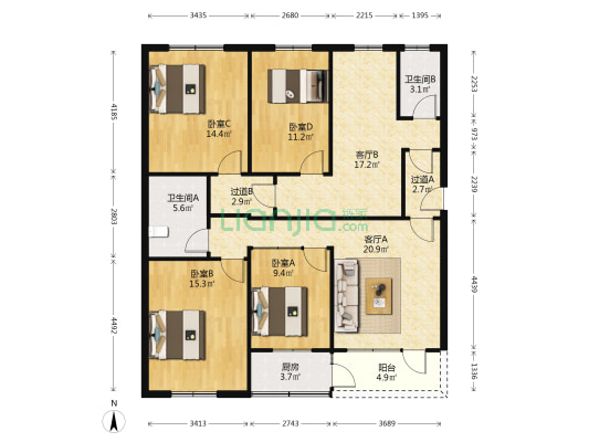 群贤路 4室2厅2卫 126平方