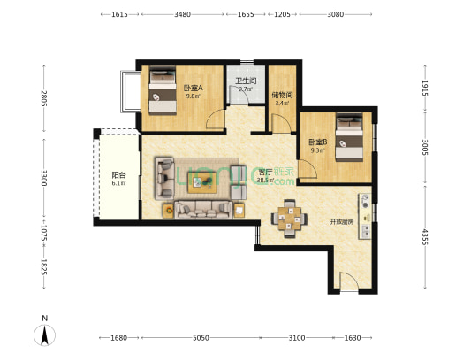 会仙居 2室1厅1卫 89平方