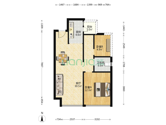德颐悦森和璟 2室1厅1卫 68平方