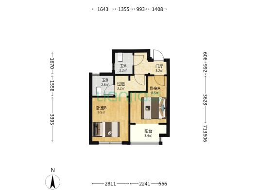 临罗荷悦府 2室0厅2卫 51平方