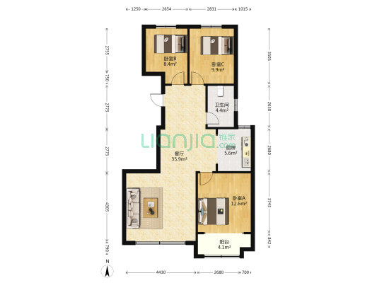 和佳翠园 3室1厅1卫 117平方