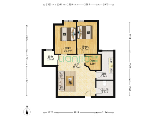 越富广场 3室1厅1卫 85平方