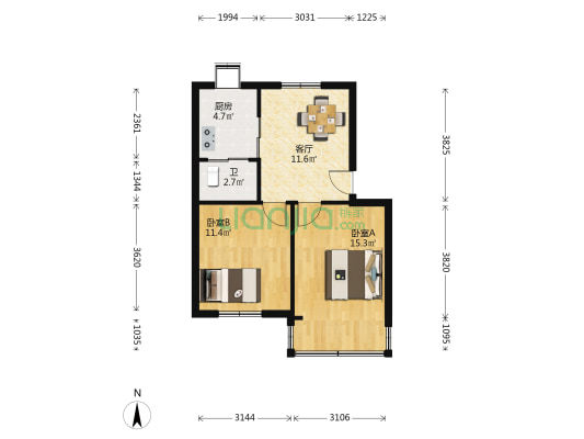 解放路8号 2室1厅1卫 57平方