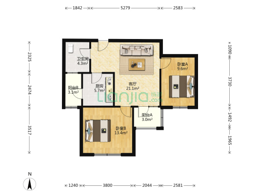 昱丽家园 2室1厅1卫 75平方