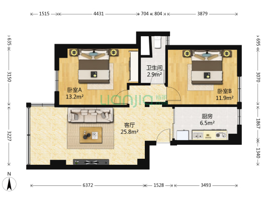 白云大道南 2室1厅1卫 74平方