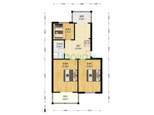 国旅小区 3室1厅1卫 76平方