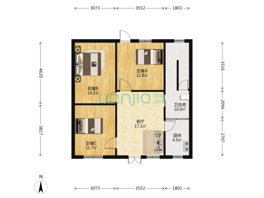 市政巷 3室1厅1卫 173平方