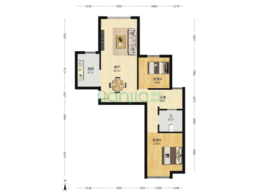薇乐花园 2室1厅1卫 100平方