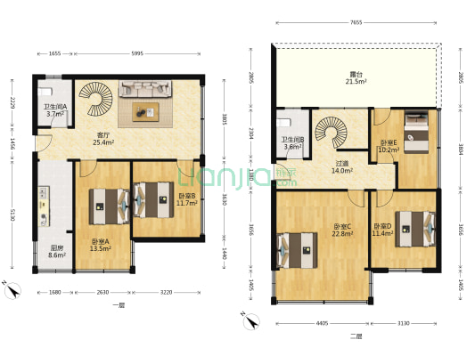 海马商住楼 5室1厅2卫 133平方