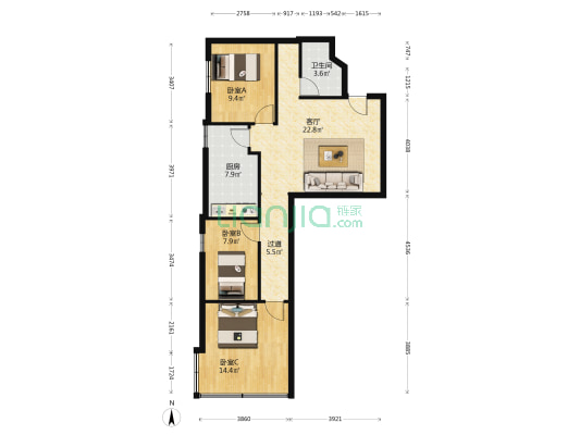 伟诚商务大厦 3室1厅1卫 100平方