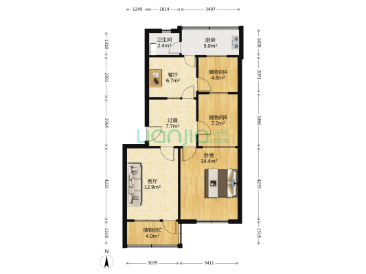 供销社家属院 1室2厅1卫 78平方