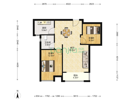 联投龙湾三期 2室1厅1卫 90平方