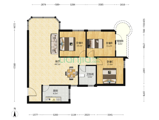 玄真路四十九号 3室1厅1卫 109平方