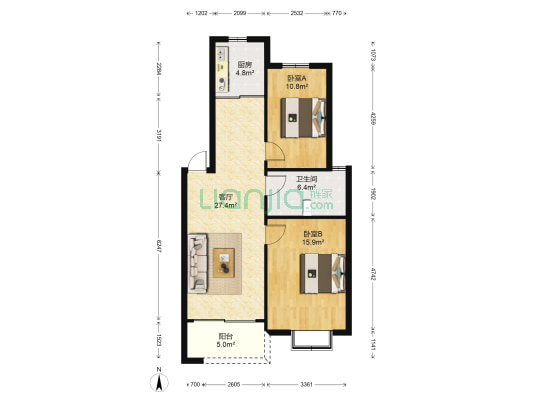 中发花园 2室1厅1卫 79平方