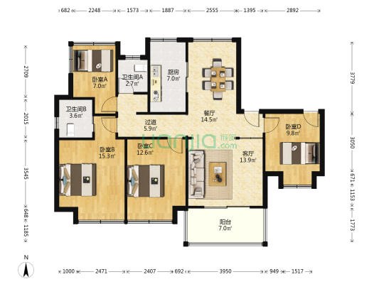 融创玉兰公馆一期 4室2厅2卫 129平方