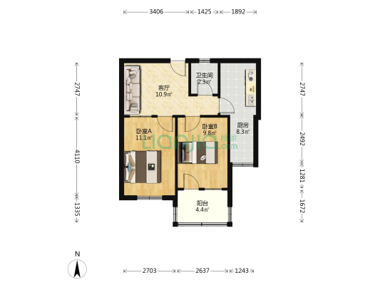 济微路72号 2室1厅1卫 54平方