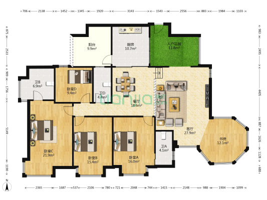 富力天河华庭 5室2厅3卫 201平方