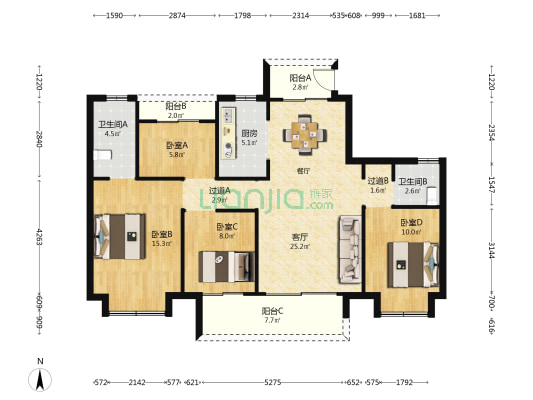 越兴硕丰壹方城 4室1厅2卫 118平方