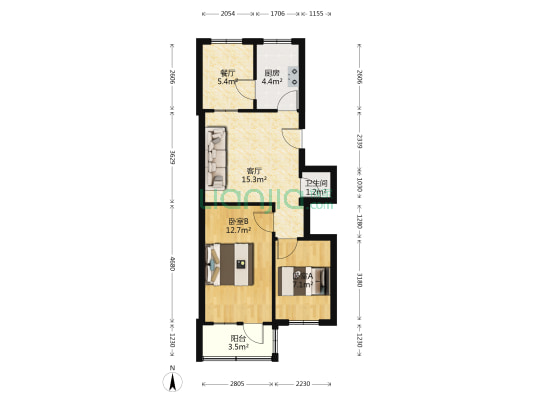 出售蓝天生活小区2楼55平米60万产证满五年-户型图