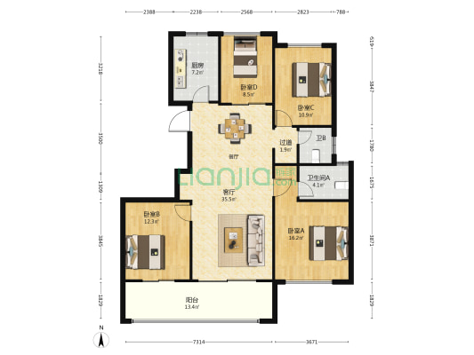 香开观海 4室1厅2卫 159平方