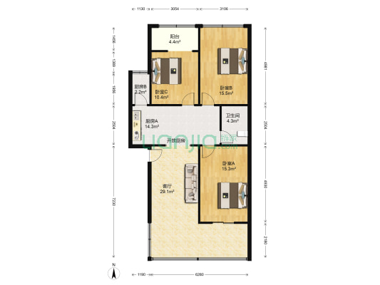 怡湖西路1号院 3室1厅1卫 105平方