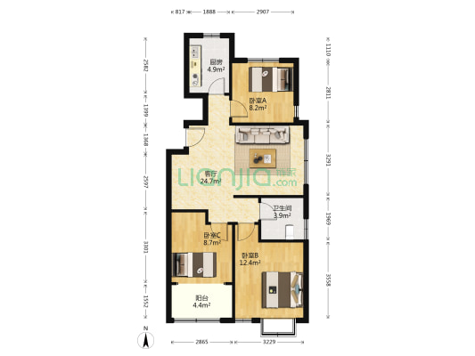 嘉富佳苑 3室1厅1卫 95平方
