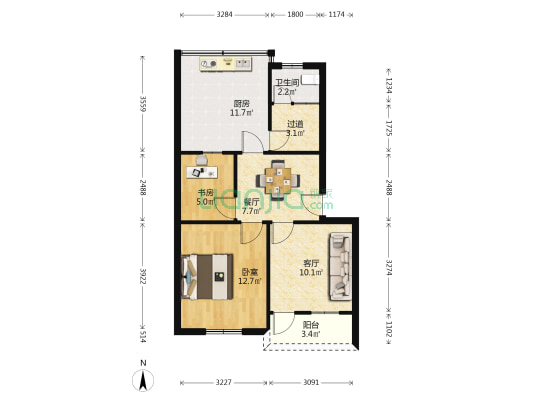 镬子山社区北门北路 2室2厅1卫 63平方