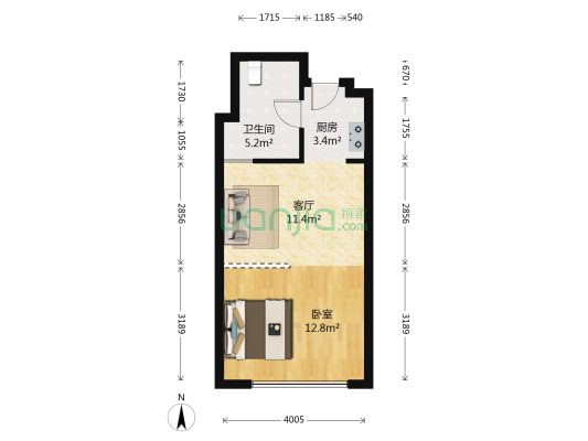 华府大厦简爱 1室1厅1卫 46平方
