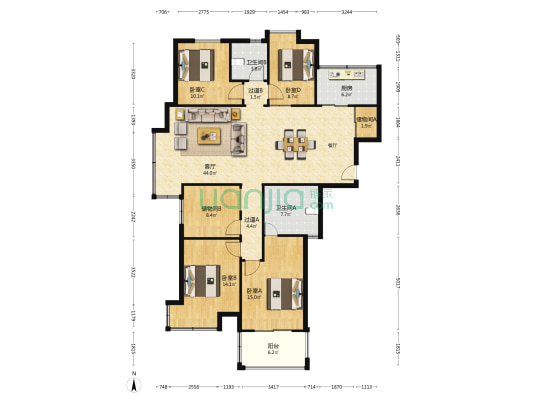 紫晶城一区 4室1厅2卫 148平方