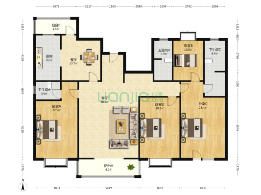 水映丽山 4室2厅3卫 237平方
