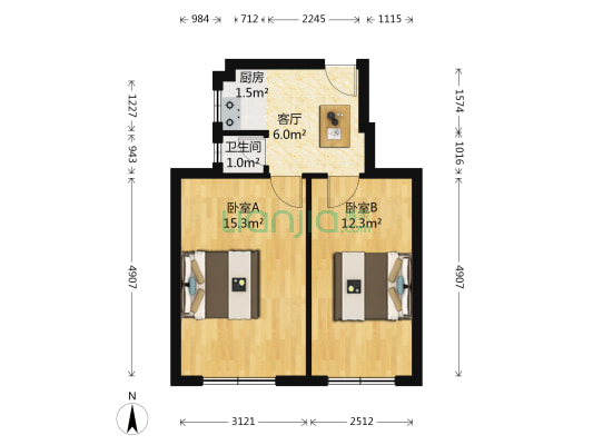 孚德里 2室1厅1卫 49平方