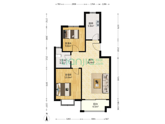 山里小区D区 2室1厅1卫 80平方