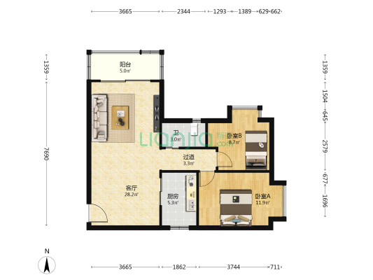 凯晖未来城 2室1厅1卫 79平方