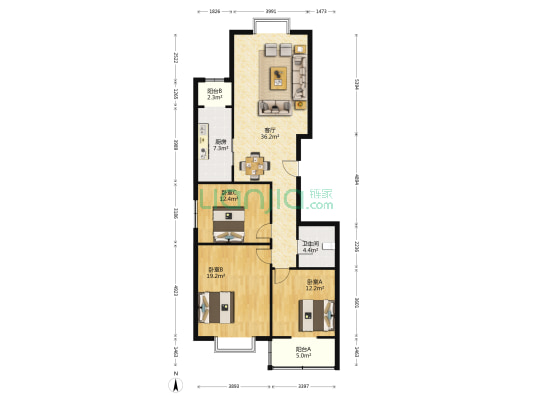 世纪锦绣东区 3室1厅1卫 125平方