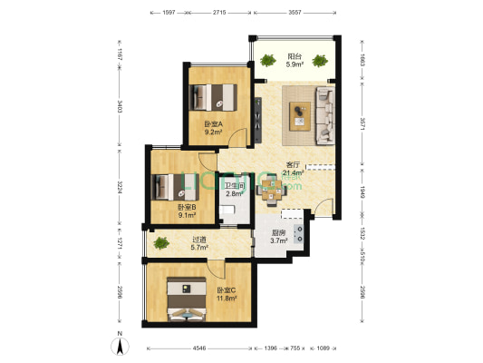 新龙嘉园 3室1厅1卫 77平方