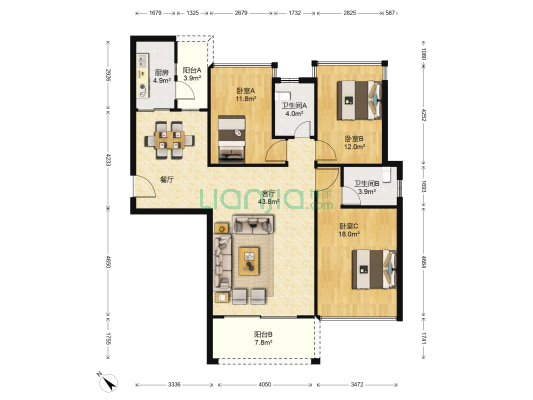 中颐海伦堡四期 3室1厅2卫 133平方