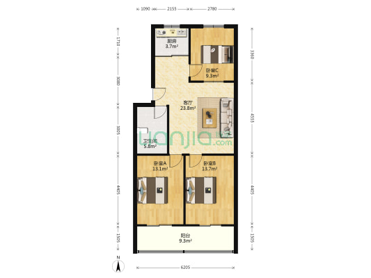 珠辉苑小区 3室1厅1卫 101平方