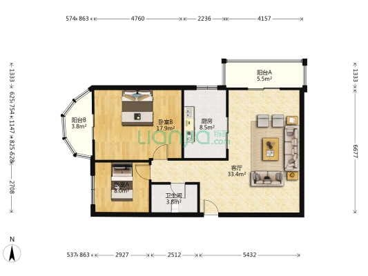 吉庆家园 2室1厅1卫 106平方