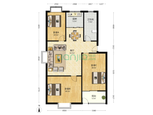 万泰颐轩名都 3室1厅1卫 121平方