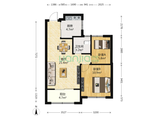 花桥裕花园 2室1厅1卫 68平方