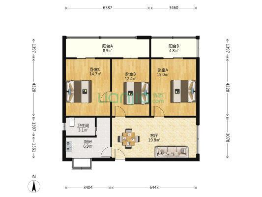 三道街73号 3室1厅1卫 98平方