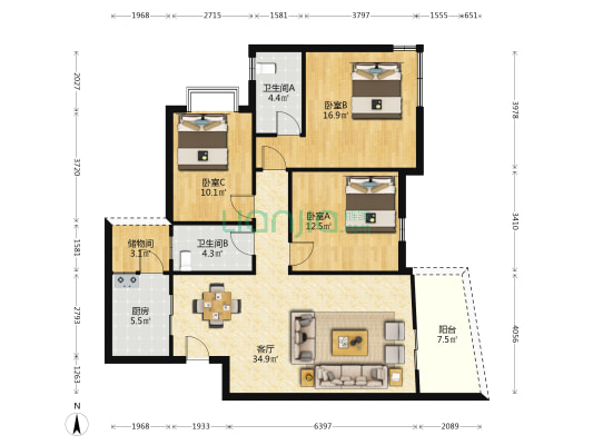 集美·麦景新苑 3室1厅2卫 120平方