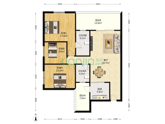 祥弘悦城 3室1厅2卫 124平方