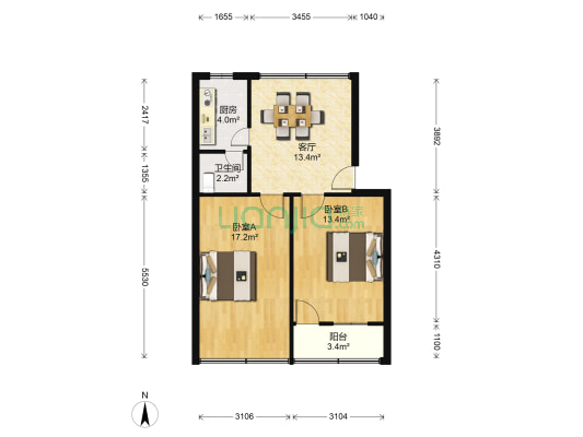 新华街434号 2室1厅1卫 67平方