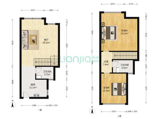 尚城国际 2室1厅2卫 60平方
