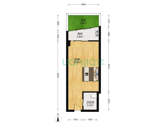 双楠所有阳光 1室0厅1卫 44平方