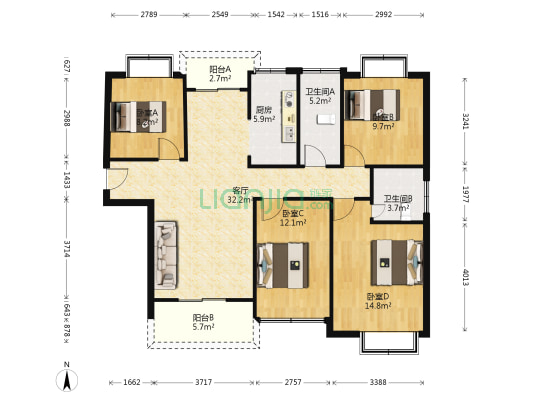 澜菲溪岸 4室1厅2卫 142平方