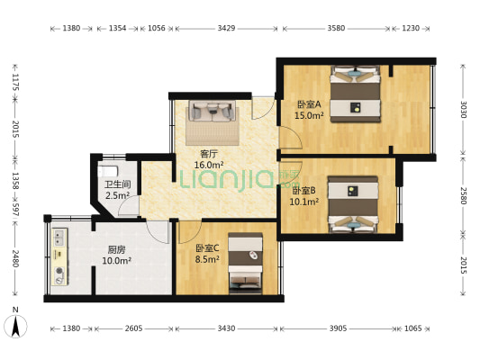 新迎小区三组团 3室1厅1卫 80平方